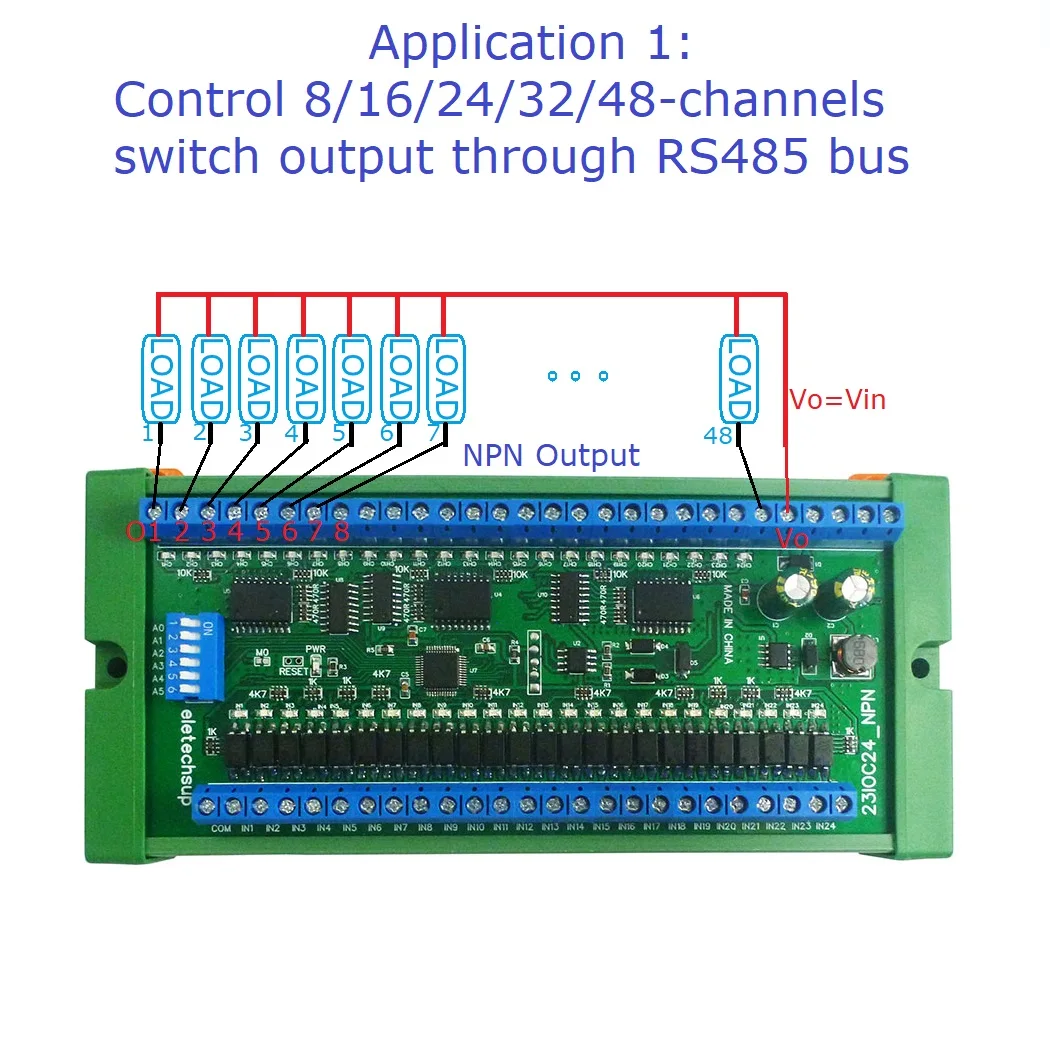 23IOC24_NPN 24CH RS485 Remote Control Switch 24NPN Input/Output DC12V-24V Modbus RTU PLC IO Module for  Automation Security  PTZ