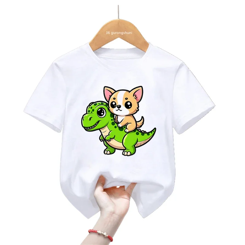 

Cute Poodle Dog/Chihuahua/Cavalier King /Papillon Dog/Pug Love T-Rex Dinosaur Print T Shirt For Girls/Boys Kawaii Kids Clothes