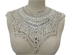 Heavy Silver White Bead Diamond Decoration Gown Material Shinny Handmade Pearls O Collar Wedding Dress Accessorie