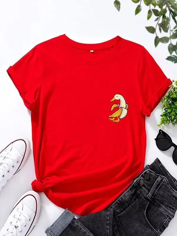 Funny Banana Duck Print T Shirt Women Short Sleeve O Neck Loose Tshirt Summer Women Tee Shirt Tops Clothes Camisetas Mujer