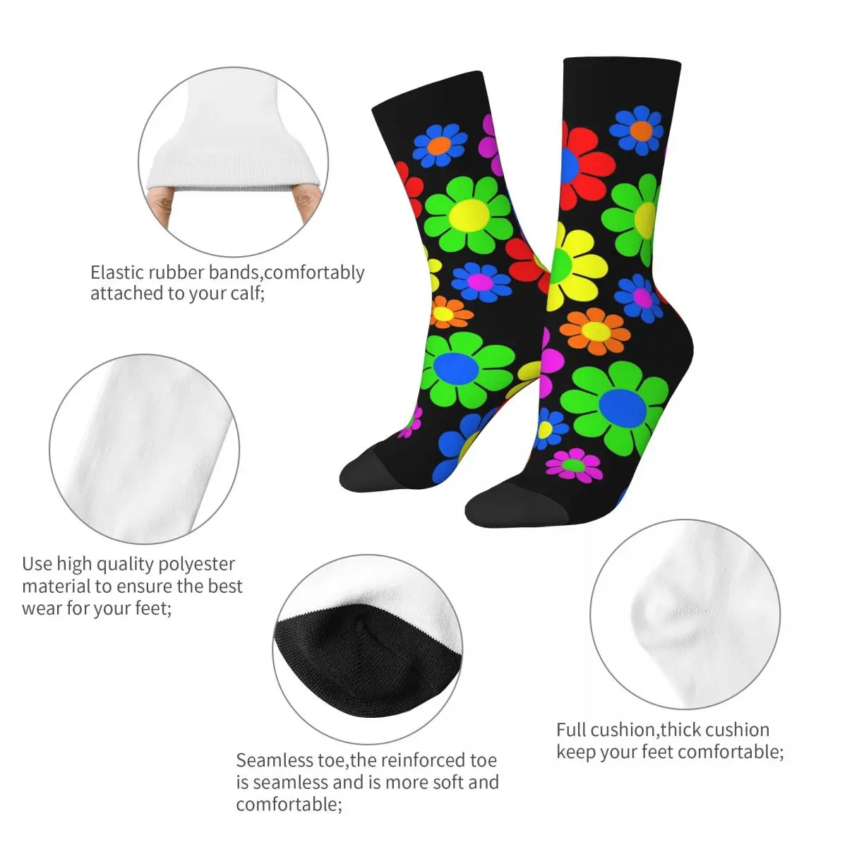 Crazy Design Flower Daisy Spring Basketball Socks Polyester Long Socks for Women Men Non-slip