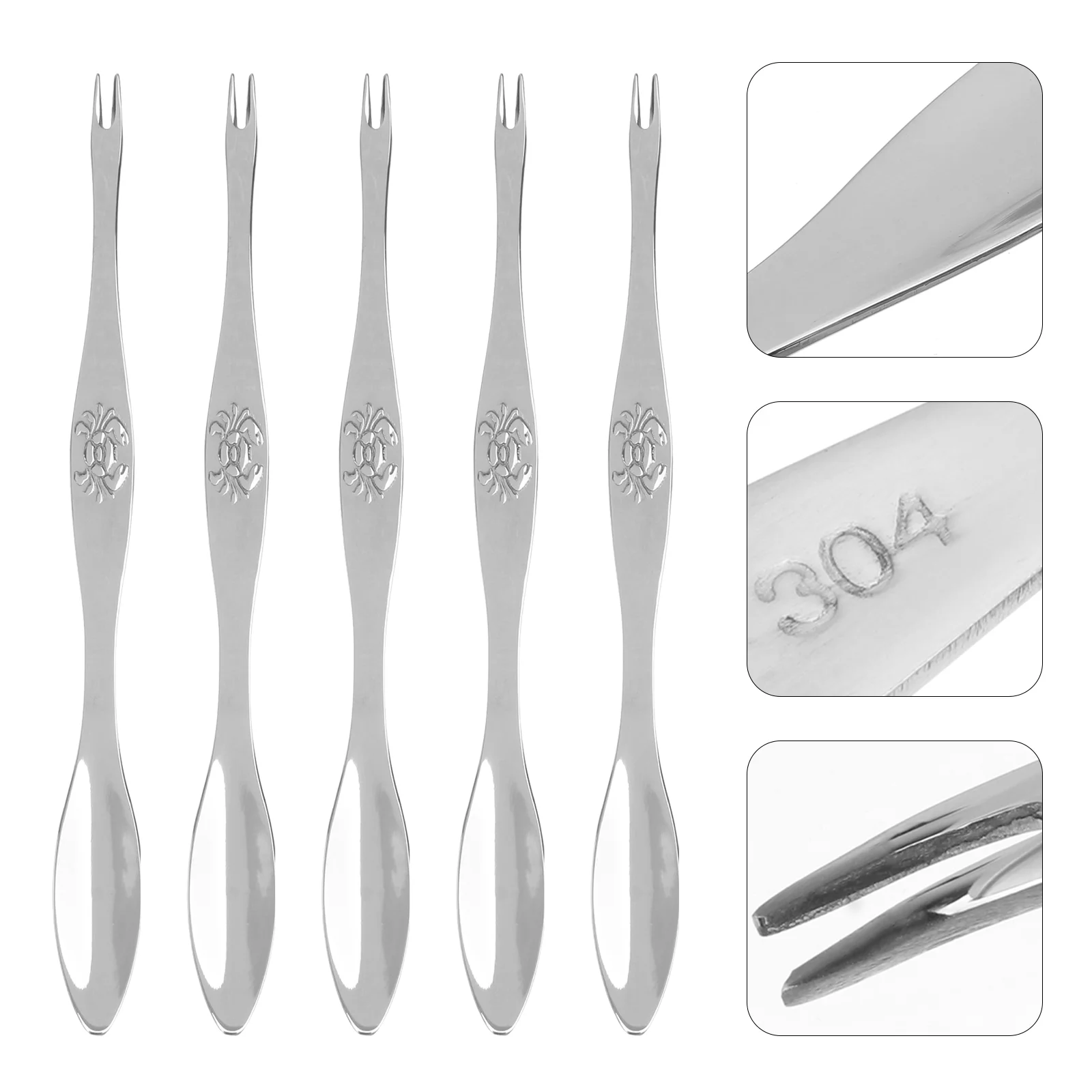 

5 Pcs Hairy Crab Stainless Steel Fork Nutcracker Crackers Lobster Forks Picks Tool Seafood Peeling