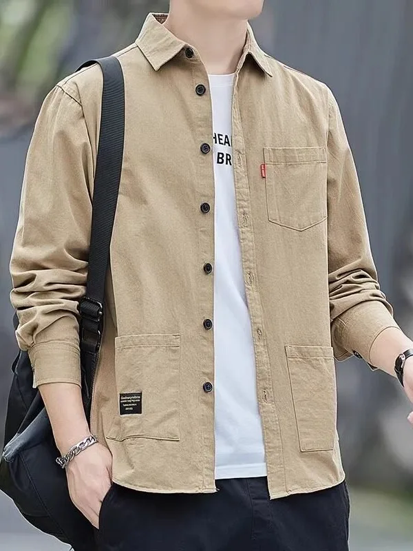 Men's Casual Work Shirt Thin Wear Resistant Multi Pocket Spring Autumn Lightweight Durable Outerwear for Men Cleanfit Style