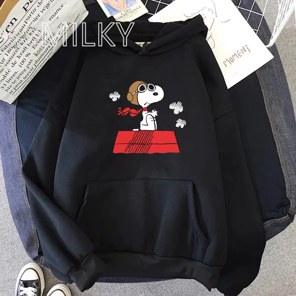 New Simple Daily Hoodies Women Vintage Y2k Aesthetic Snoopy Graphic Sweatshirts Y2k Youth Casual Tops Cartoon Graphic Clothing