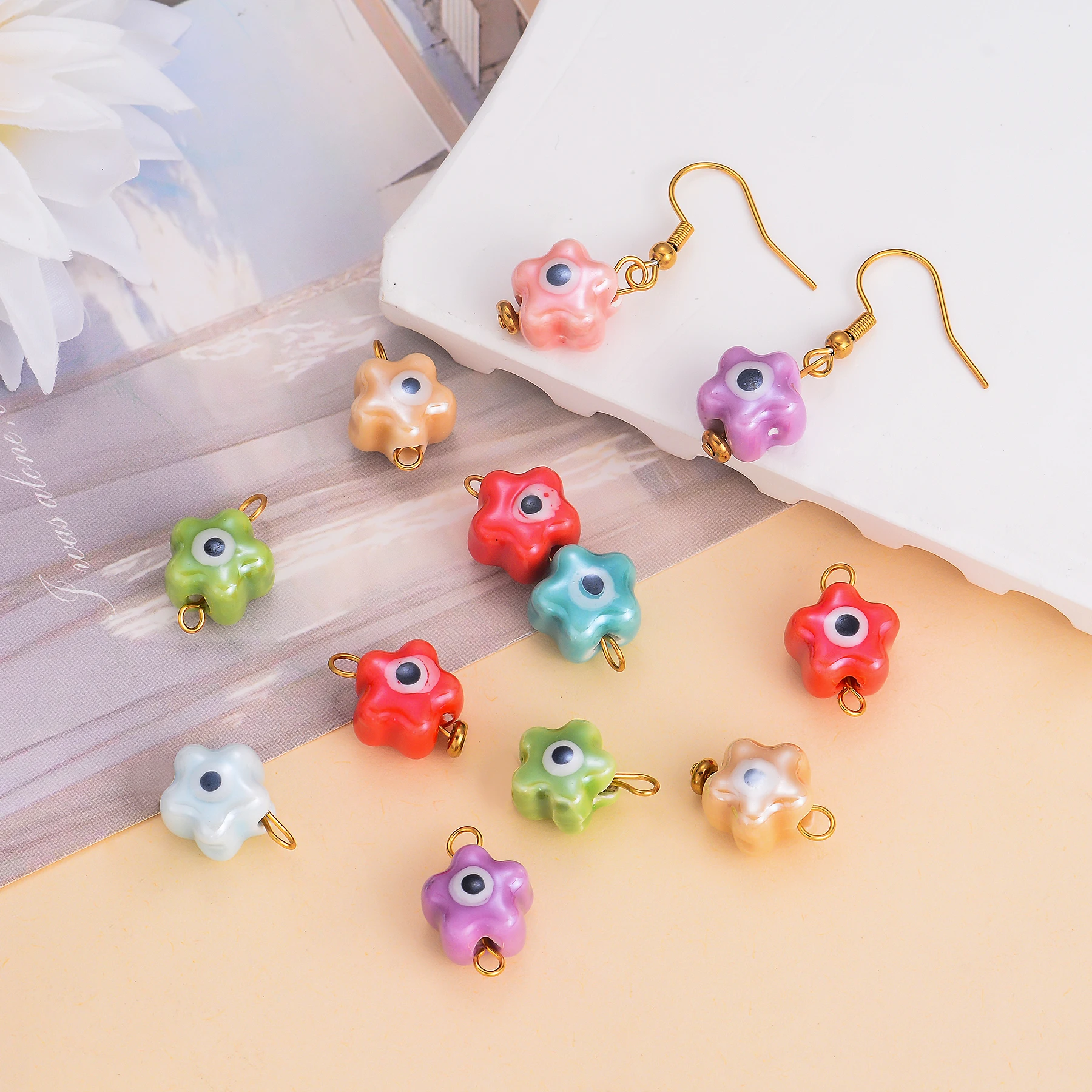 Picture 4: 6pcs/lot Colorful Star Ceramic Beads Cute Eye Star Charms Diy Handmade Jewelry Earrings Necklace Bracelet Accessories