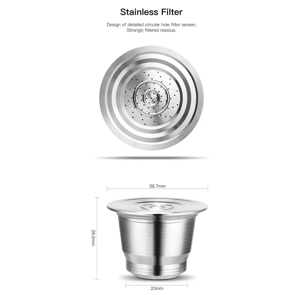 Nespresso Reusable Coffee Capsule Stainless Steel Refillable Filters Espresso Cup Fit for Inissia & Pixie Coffee Maker