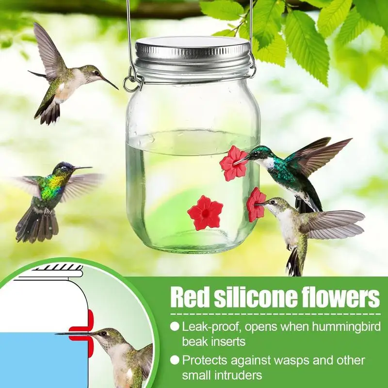 Bird Feeder Outdoor Hanging Bird Water Feeders MasonJar Flower Hummingbirds Watering Bottle Drinker for Wild Bird Garden