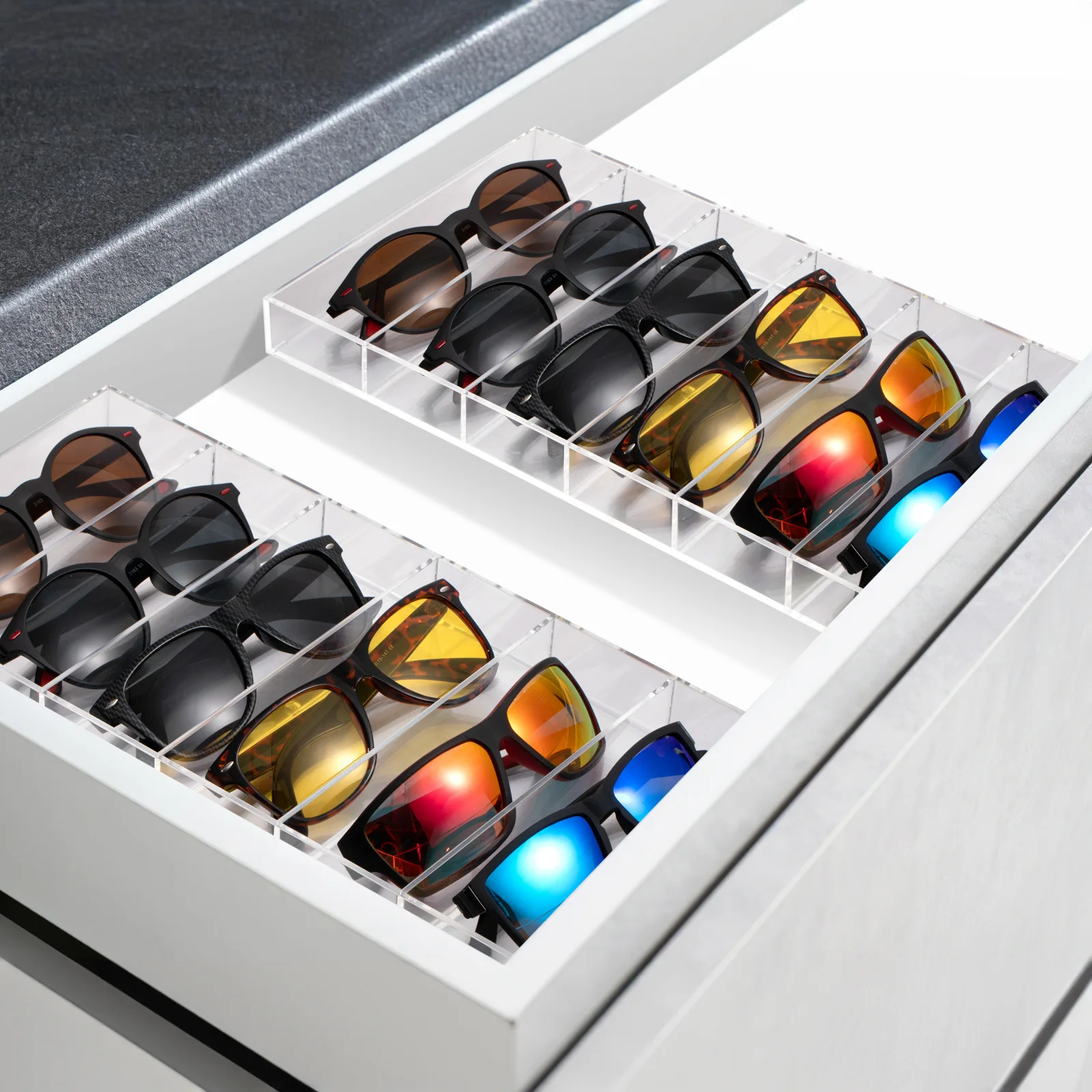 

Clear Acrylic Sunglass Holder Display Tray With 6 Compartments, Drawer Organizer Storage Case For Sunglasses Makeup Drawers Tray
