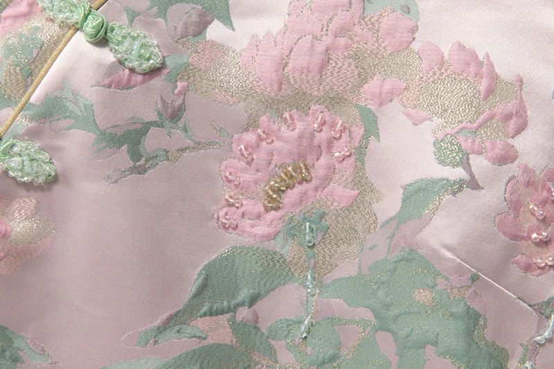 MIUXIMAO 2025 Chinese Koninklijke Luxe Jacquard Zomerjurken Roze 3D Rose Jurk A-LIJN Korte Diamanten Jurk Vrouwen Vestides