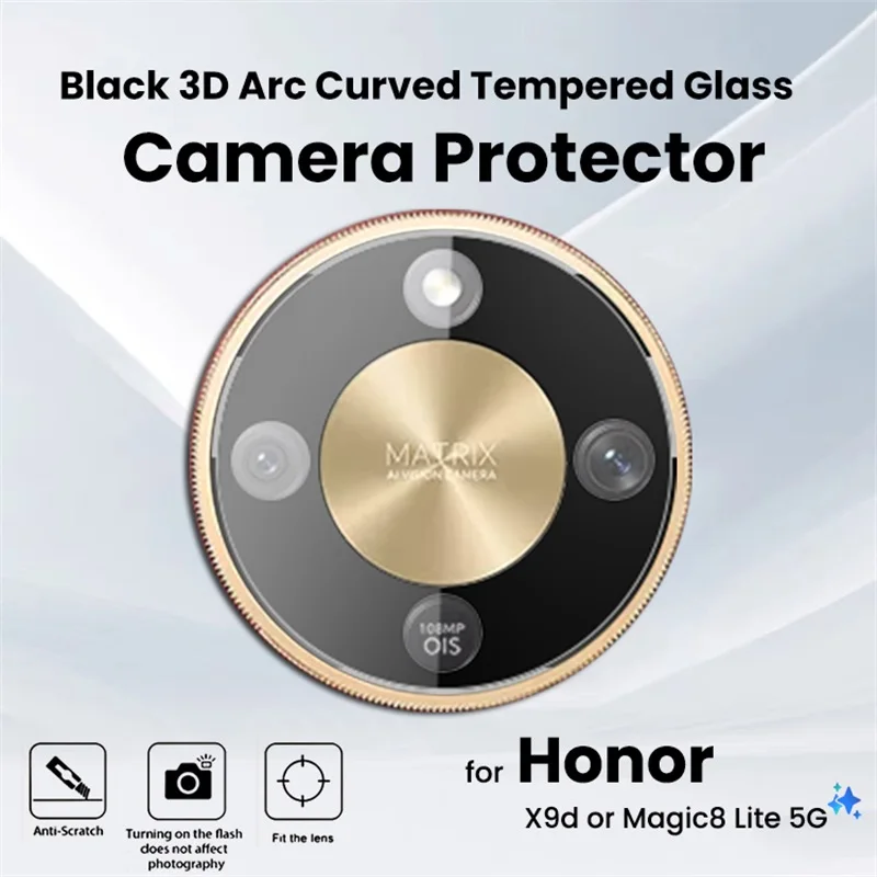 

3-1Pcs Black 3D Curved Tempered Glass Camera Protectors For Honor X9d HonorX9d Magic8 Lite 8Lite Magic8Lite 5G 9H Rear Lens Film