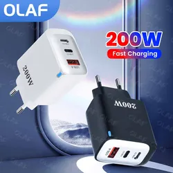 삼성 샤오미 아이폰 15 16 용 C타입 쇼트 케이블, QC 3.0 USB 벽 충전기 어댑터, 200W 3 포트 고속 충전기, 66W
