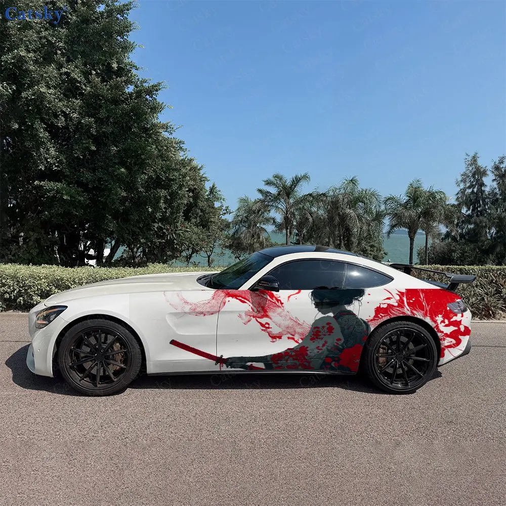 2pcs White Dragon Blade Warrior, Durable, Fade-resistant, Enhance Vehicle Aesthetics With Bold Artistic Design Car Vinyl Wraps