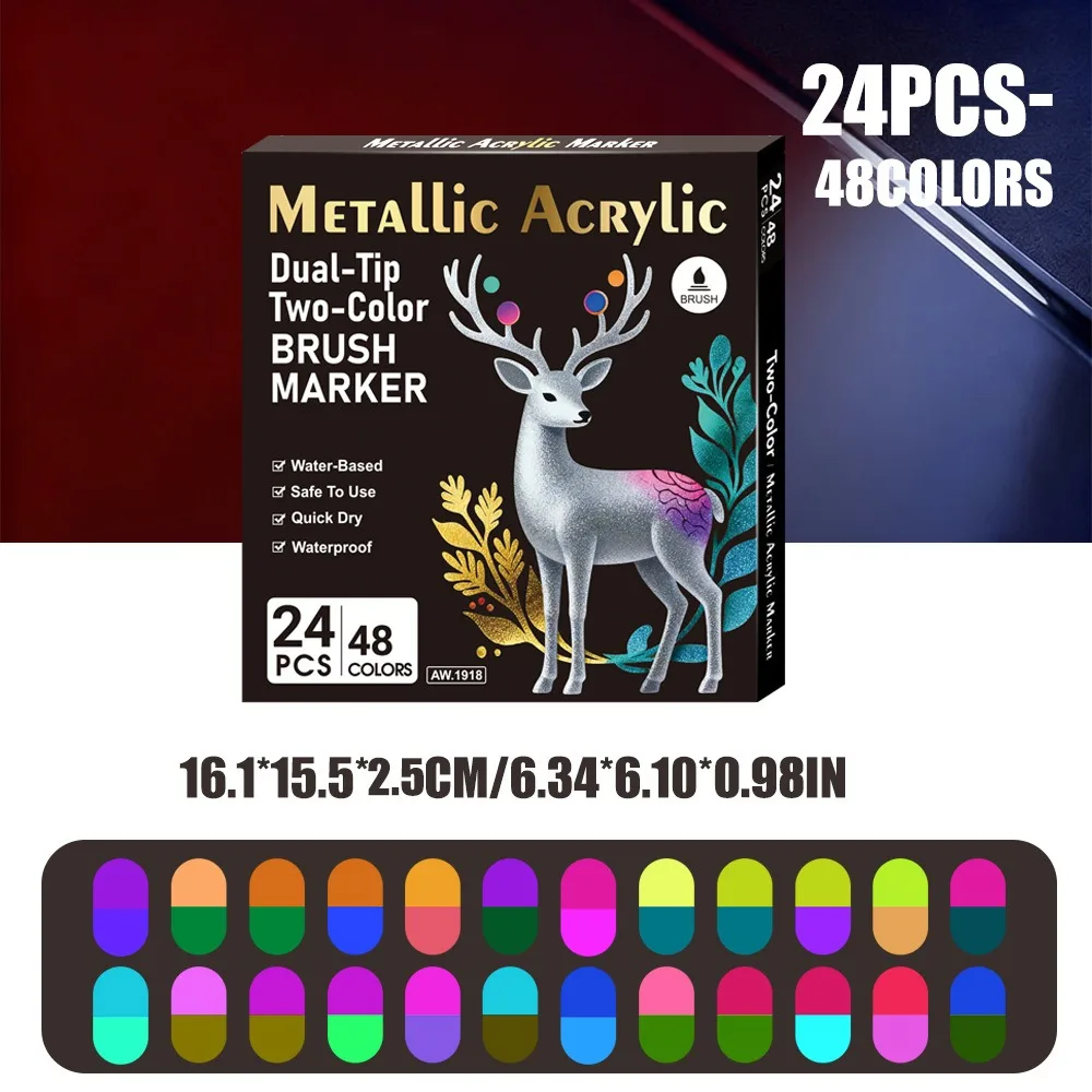 

6/12/24Colors Water-based Ink Acrylic Marker Pen Double Head DIY Graffiti Painting Metallic Marker Pen Graffiti Painting Brush