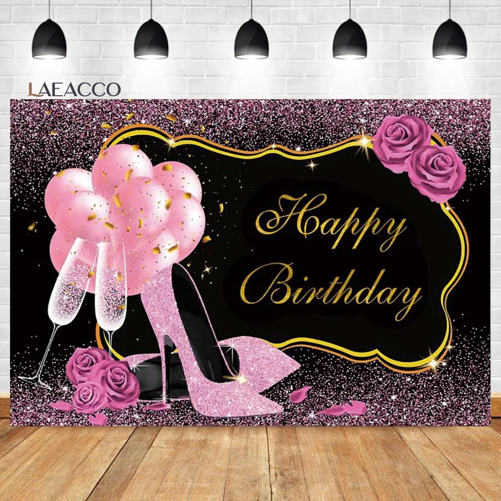 Laeacco Golden Black Balloons Glitter 18th 20th 30th Adult Birthday Party Custom Backdrop Celebration Poster Photo Background