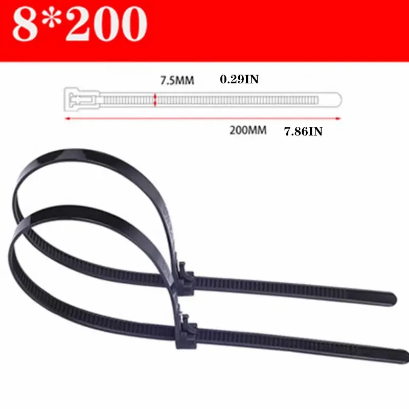 100 Stück Wiederverwendbare Selbstverriegelnde Kunststoff-Nylon-Kabelbinder, Feste Nylon-Kabelbinder und Abnehmbare Reißverschlussbinder-Sets, Kabelbinder 5x150 200 300 – Detail 10