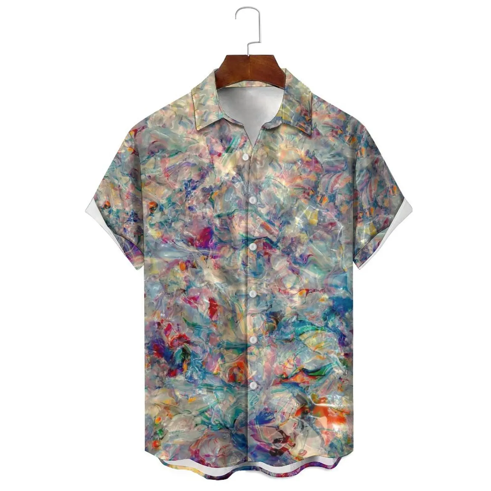 

Summer Men's/Women's Dreamy Gradient Fashion Abstract Illustration Print Loose Breathable Casual Lapel Short-Sleeved Shirt