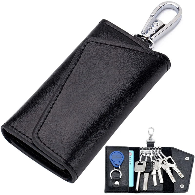 Genuine Leather Keychain Bag Men Women Key Holder Organizer Pouch Cow Leather Car Key Wallets Housekeeper Key Case Mini Card Bag