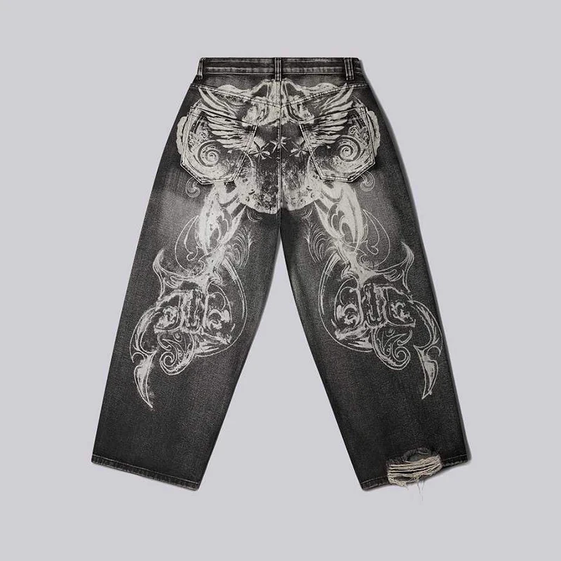 Hip Hop American Y2K Women Jeans High Street Vintage Gothic Print Fashion Casual Couple Wide-leg Pants Unisex Punk Work Pants
