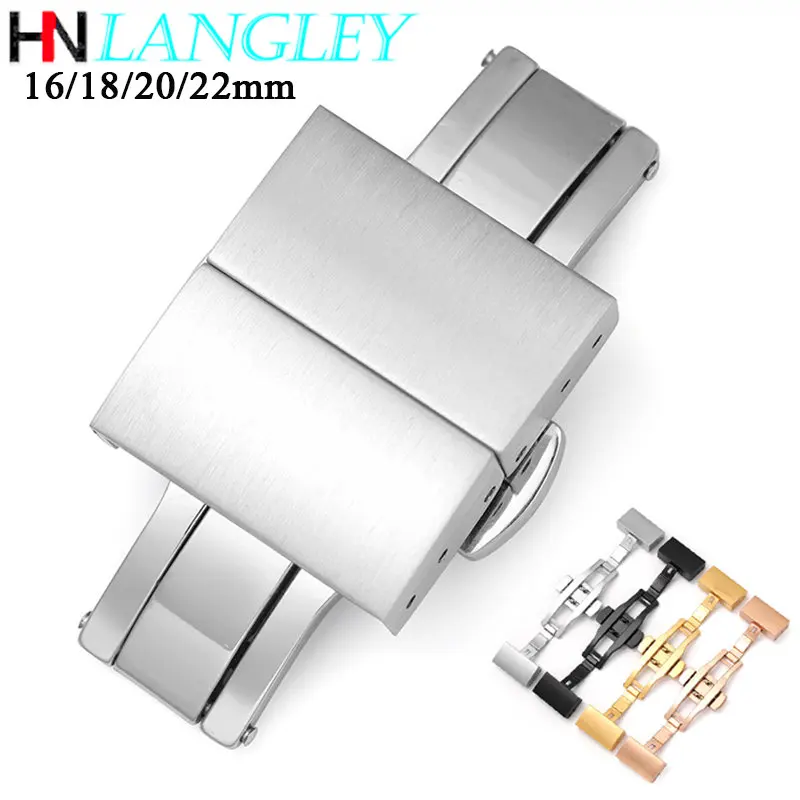 316L Stainless Steel Strap Buckle 16mm 20mm 22mm 24mm Double Press Butterfly Button Free Spring Bar Tools Pins Watch Accessories