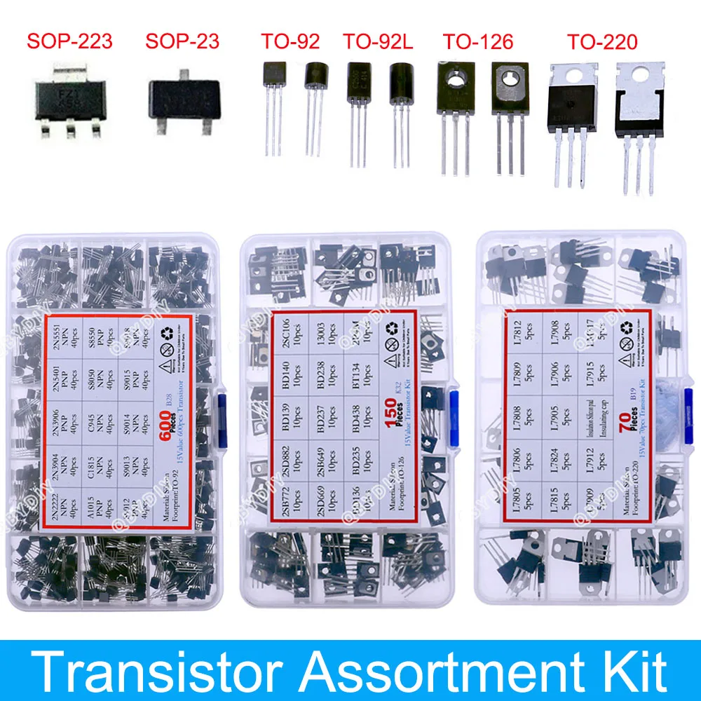 DIP SMD Mosfet Triode Thyristor PNP NPN régulateur de tension puce Transistor assortiment Kit SOT-23 TO-92 TO-126 TO-220 bricolage mélange ensemble