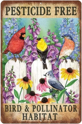 Vintage Garden Signs Pesticide Free &Pollinator Habital Retro Yard Metel Tin Sig sign