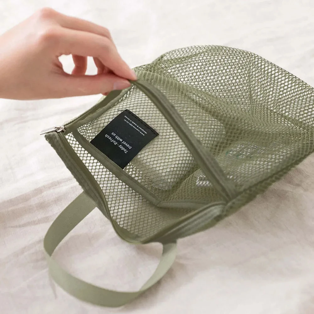 Quick Dry Mesh Shower Bag New Shower Bag Solid Color Toilet Bag Portable Mesh Pockets Mesh Bag Bathroom