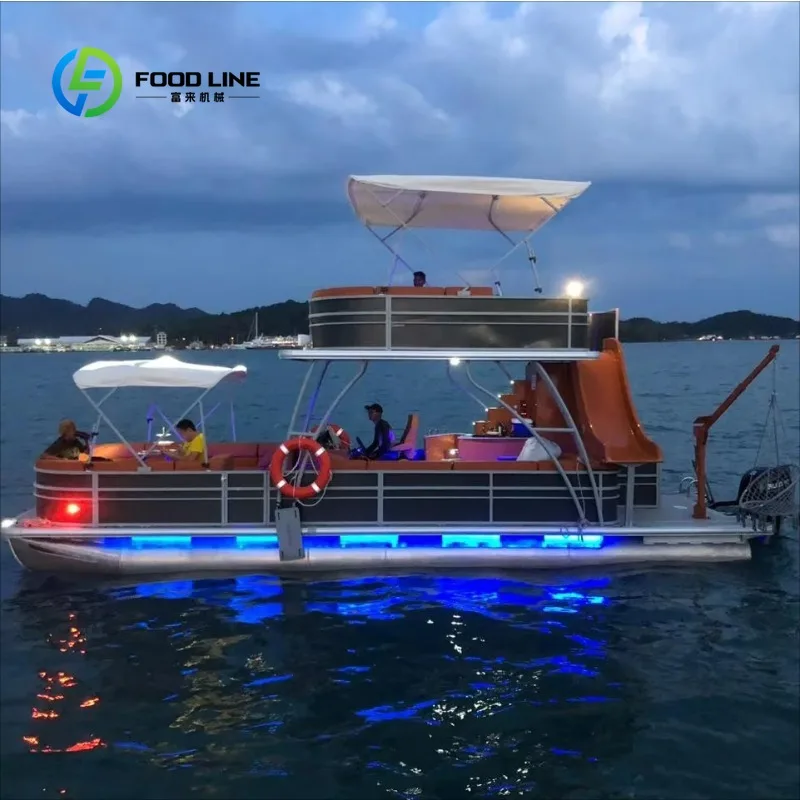 FL Customized Wholesale New 30ft Aluminum Double Decker Pontoon Yacht Outboard Engine Included For Lake Fishing Entertainment