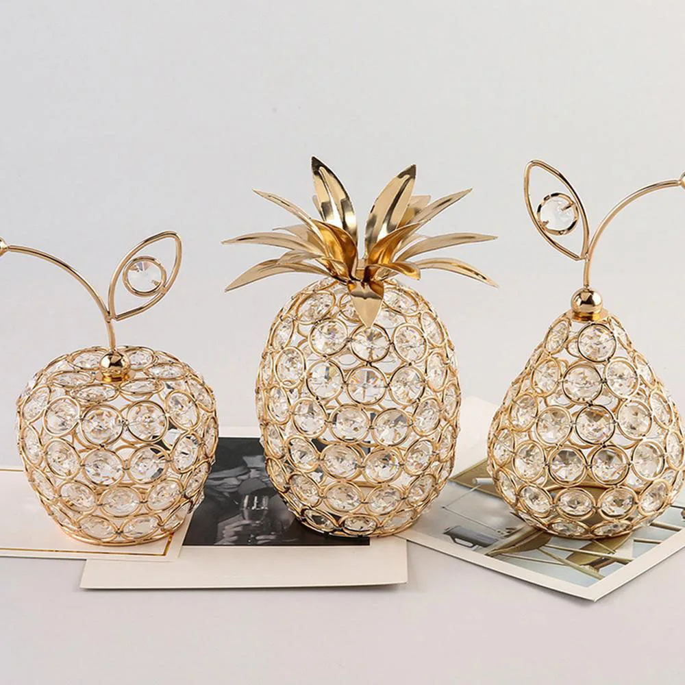 Creative Crystal Apple Ornaments Bling Rhinestone Pineapple Shape Miniatures Snow Pear Crafts Home Decoration Photography Props