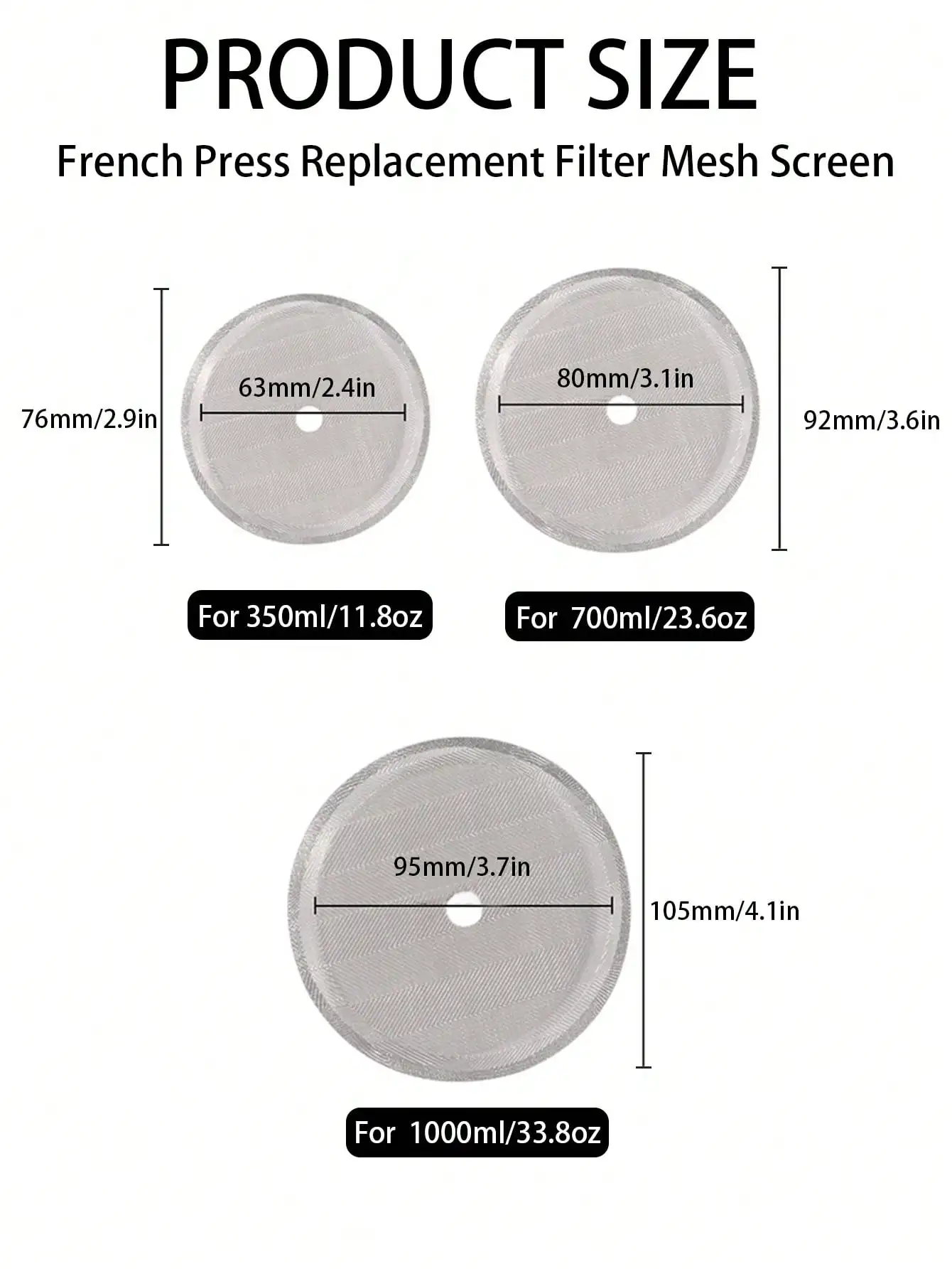 Leeseph French Press Replacement Filter Mesh Screen, Coffee French Press Filters Stainless Steel Reusable Mesh Filter