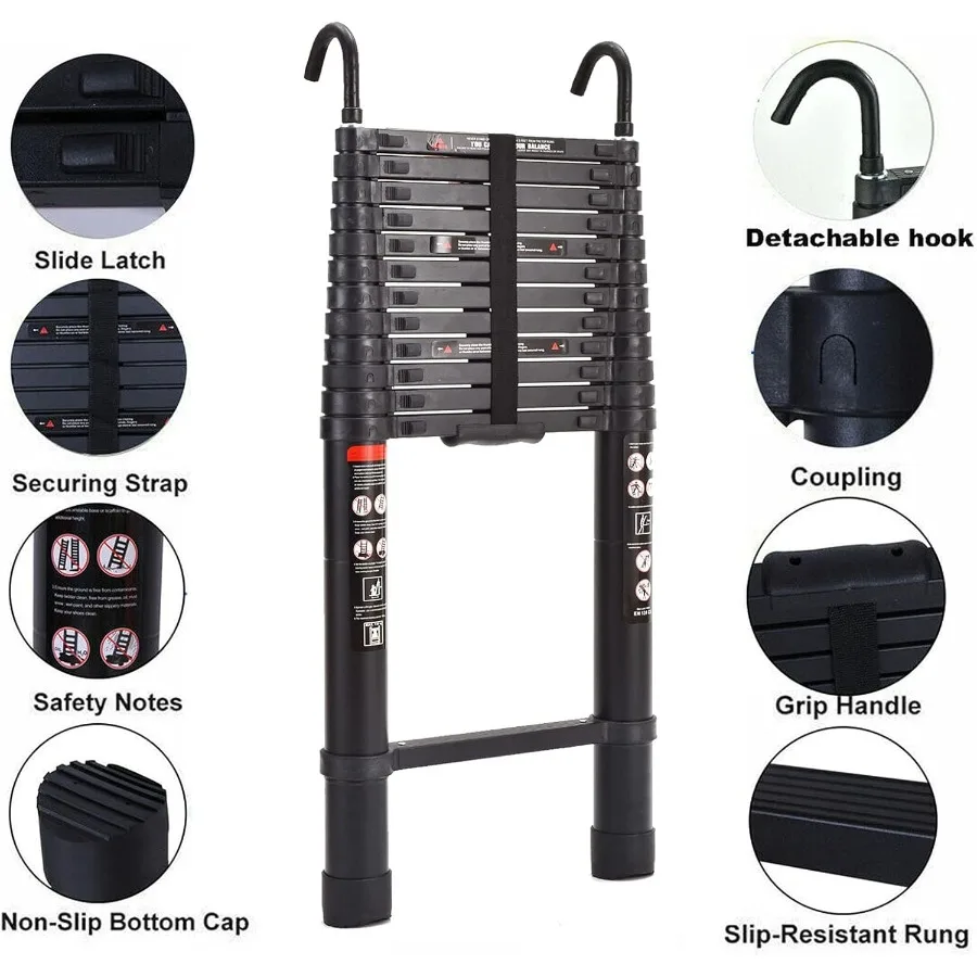 سلم تصغير من الألومنيوم للاستخدام الداخلي والخارجي سلم قابل للتمديد بطول 16.4 قدم مع سعة تحميل أقصى 330 رطل وخفيف الوزن #4