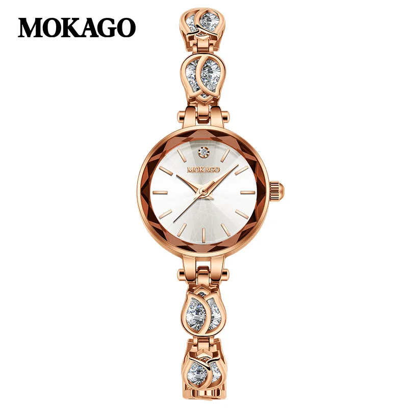 Mokago m8147 moda feminina pulseira relógio movimento de quartzo sol padrão dial cobre pulseira pedra preciosa 3atm presente à prova dwaterproof água