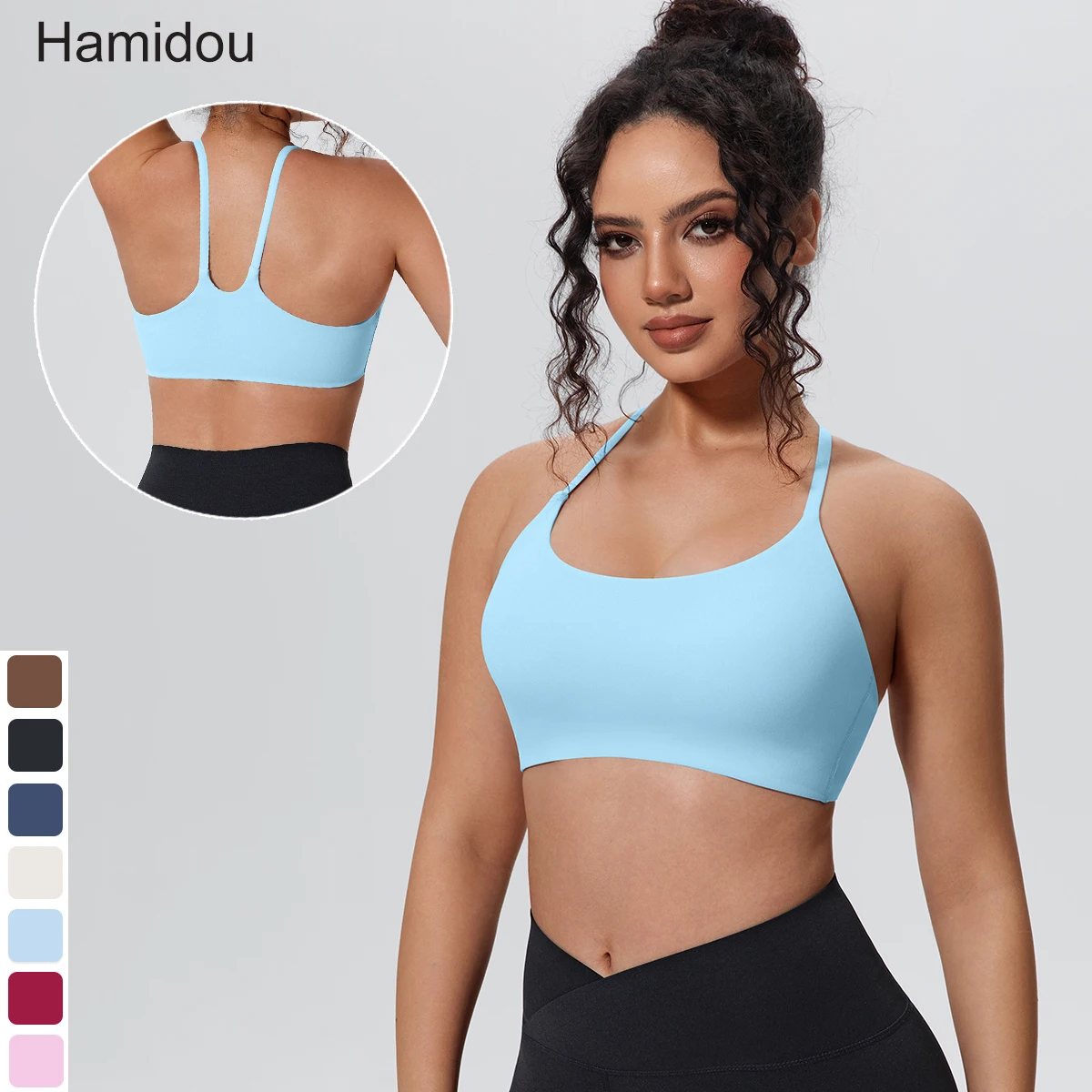 Sommer Damen Yoga-BH Einfarbig Atmungsaktiv Stoßfest Workout-Top Sexy Rückenfreier Träger-BH Fitness Sport Lauf Yoga-BH