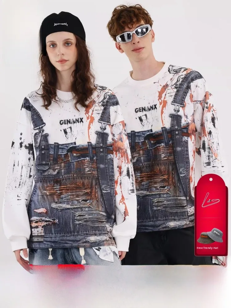 

Genanx Lightning Tide Brand 2025 Autumn Long Sve Hoodie Couple Matching Loose Fit Men's Top Polyester Spandex Blend Casual...