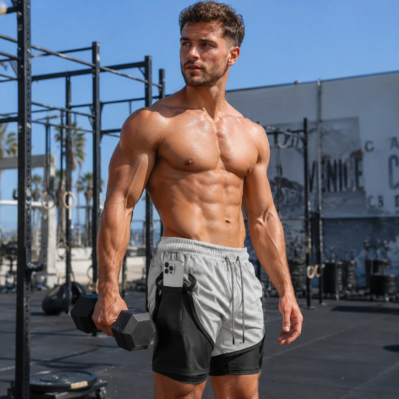 Fitness-Shorts für Herren, Sportshorts, 2-in-1, schnelltrocknend, Trainingsshorts, Jogging-Shorts, Sommer-Shorts für Herren