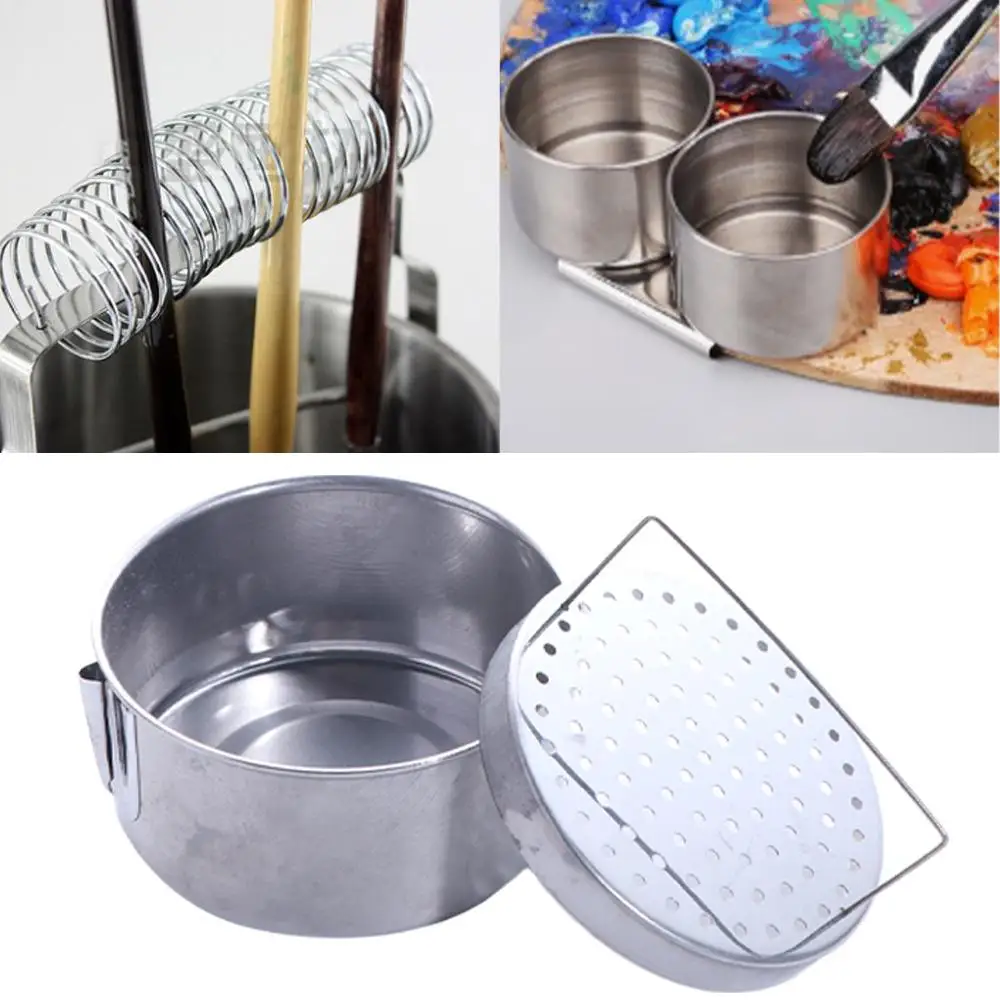 

Stainless Steel Paint Brush Cleaner with Wash Tank Rust-proof Brush Wash Pot Durable Removable Artist Brush Washer Students