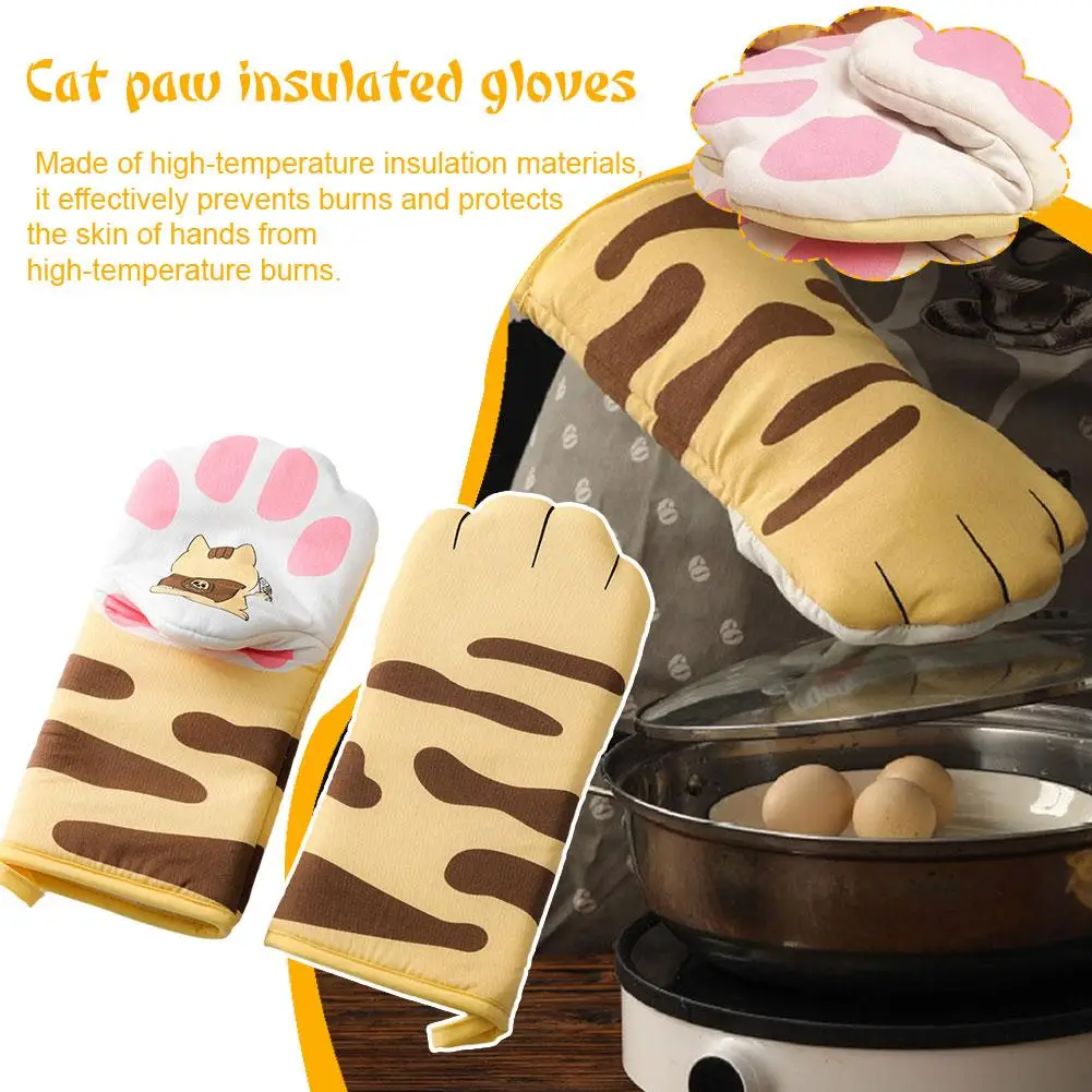 

Cat's Paw Insulated Gloves Oven Microwave Soft High Temperature Anti-scalding Pure Gloves Baking Cotton Non-slip Resistant M5V3