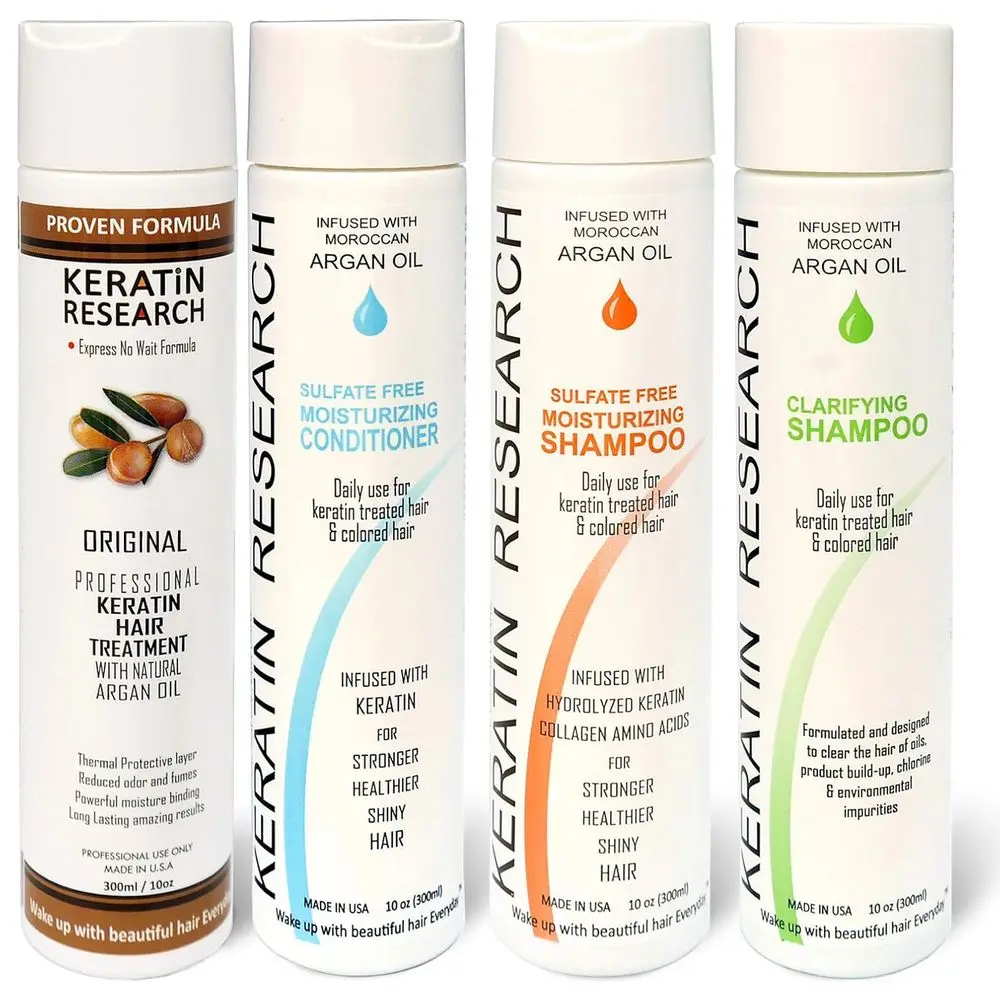 Brazilian Keratin Hair Straightening Treatment Kit, 4x300ml Bottles with Sulfate-Free Shampoo & Conditioner