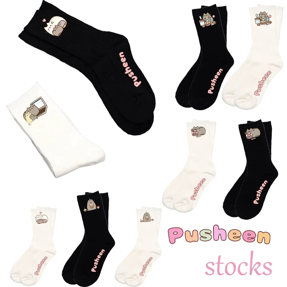 Pusheen Teenagers Socks Cartoon Anime Peripherals Black White Stockings Boys Girls Cotton Breathable Spring Summer Hosiery