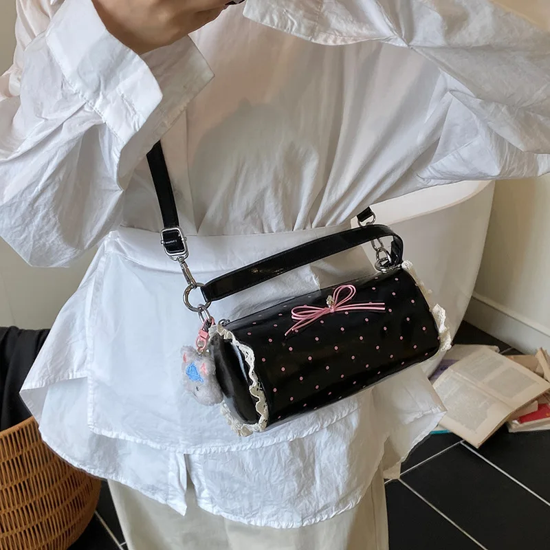 Cylindrical Bag Polka Dot Bow Crossbody Bag for Girl Shoulder Bags Sweet Purse and Handbags Designer Bags Сумка Женская Bolsos