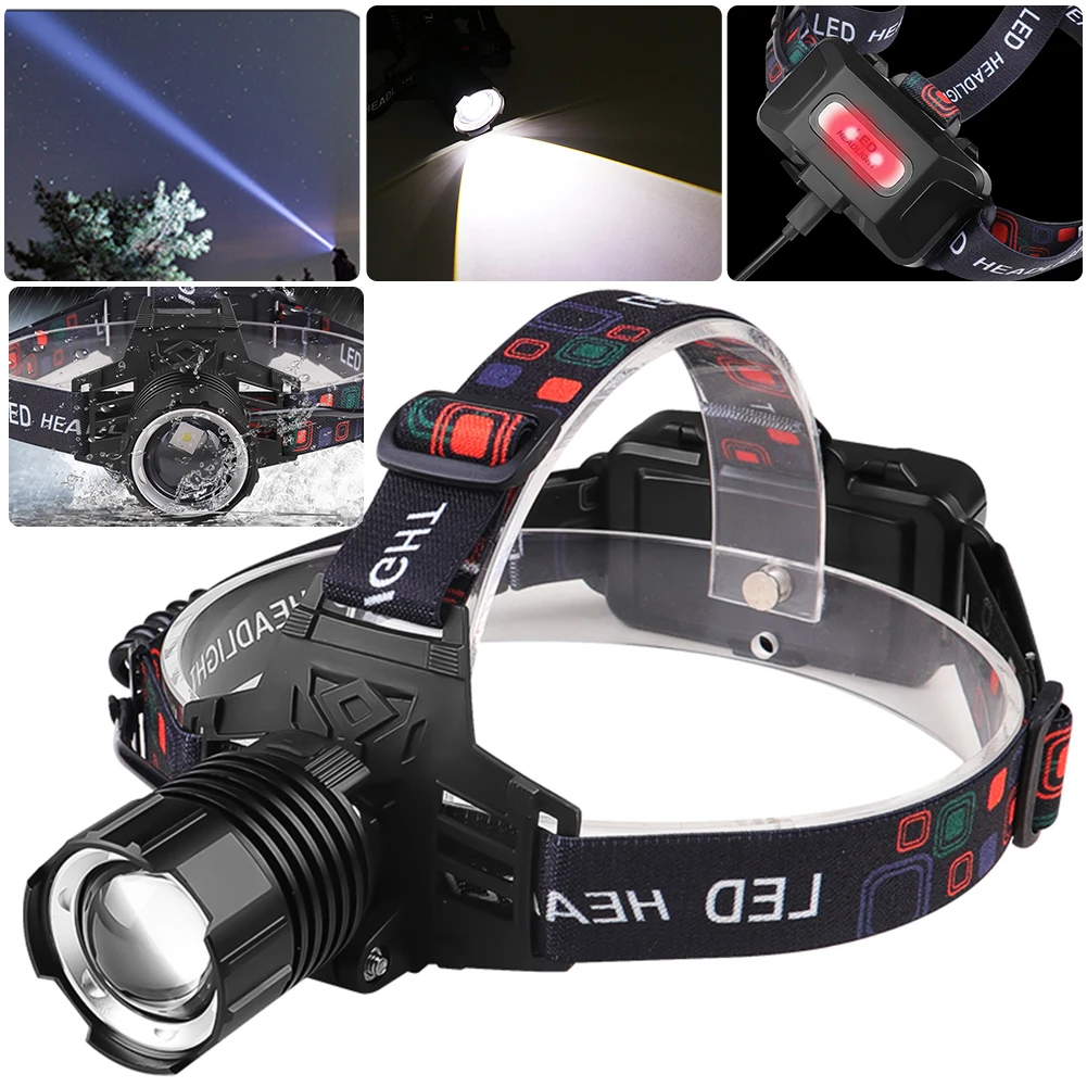 1200LM Multifunctional Head Torch Type C USB Charging Super Bright Headlamp 3 Light Modes IPX4 Waterproof for Climbing Emergency