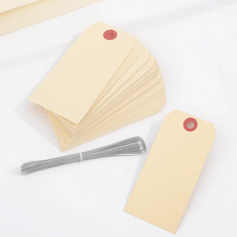 

100 pcs Price Tags Manila Wire Shipping Labels 8x13cm Sturdy Blank Cards Iron Eyelets Packaging Tags Clothing Hangtags