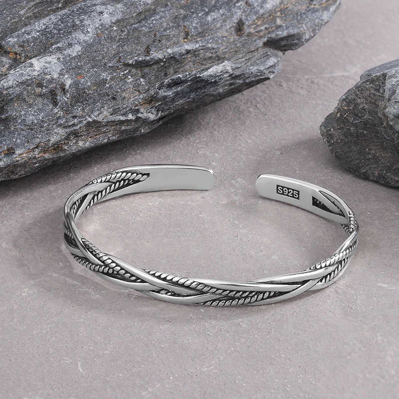 FOXANRY Vintage Punk Braided Twist Opening Brcacelet Bangles Charm Women Girl Simple Lines Winding Fashion Party Jewelry Gifts