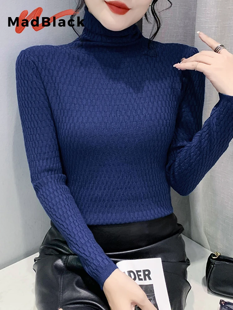 

MadBlack New European Clothes Sweater Women Turtleneck Solid Knitwear Slim Tops Long Sleeve Pullover Autumn Spring T30436JC