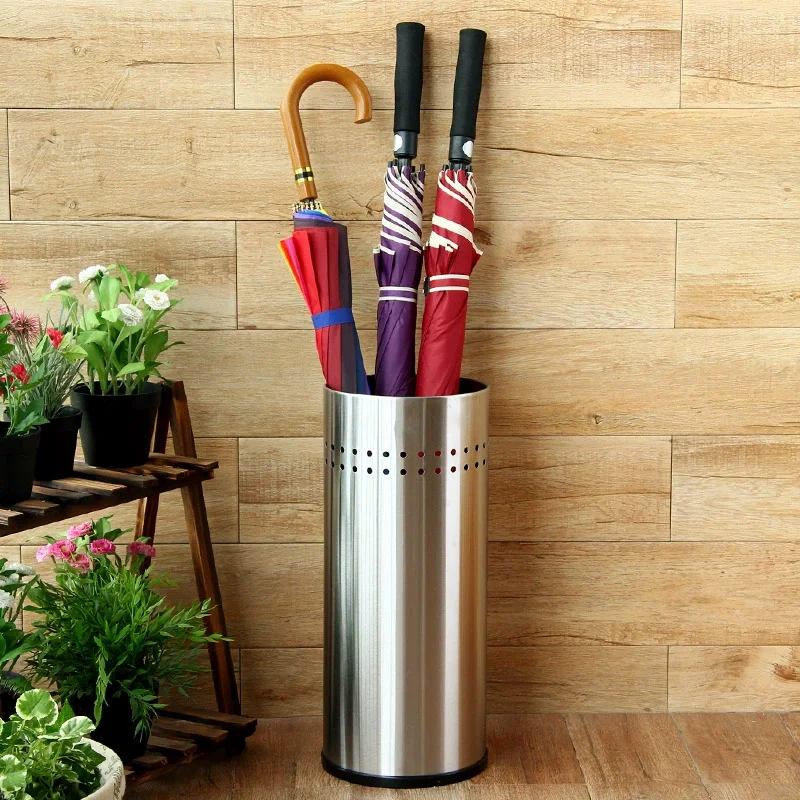 

Large Stainless Steel Umbrella Bucket Metal Commercial Rack for Hotel Lobby Household Rain Gear Storage Organizer