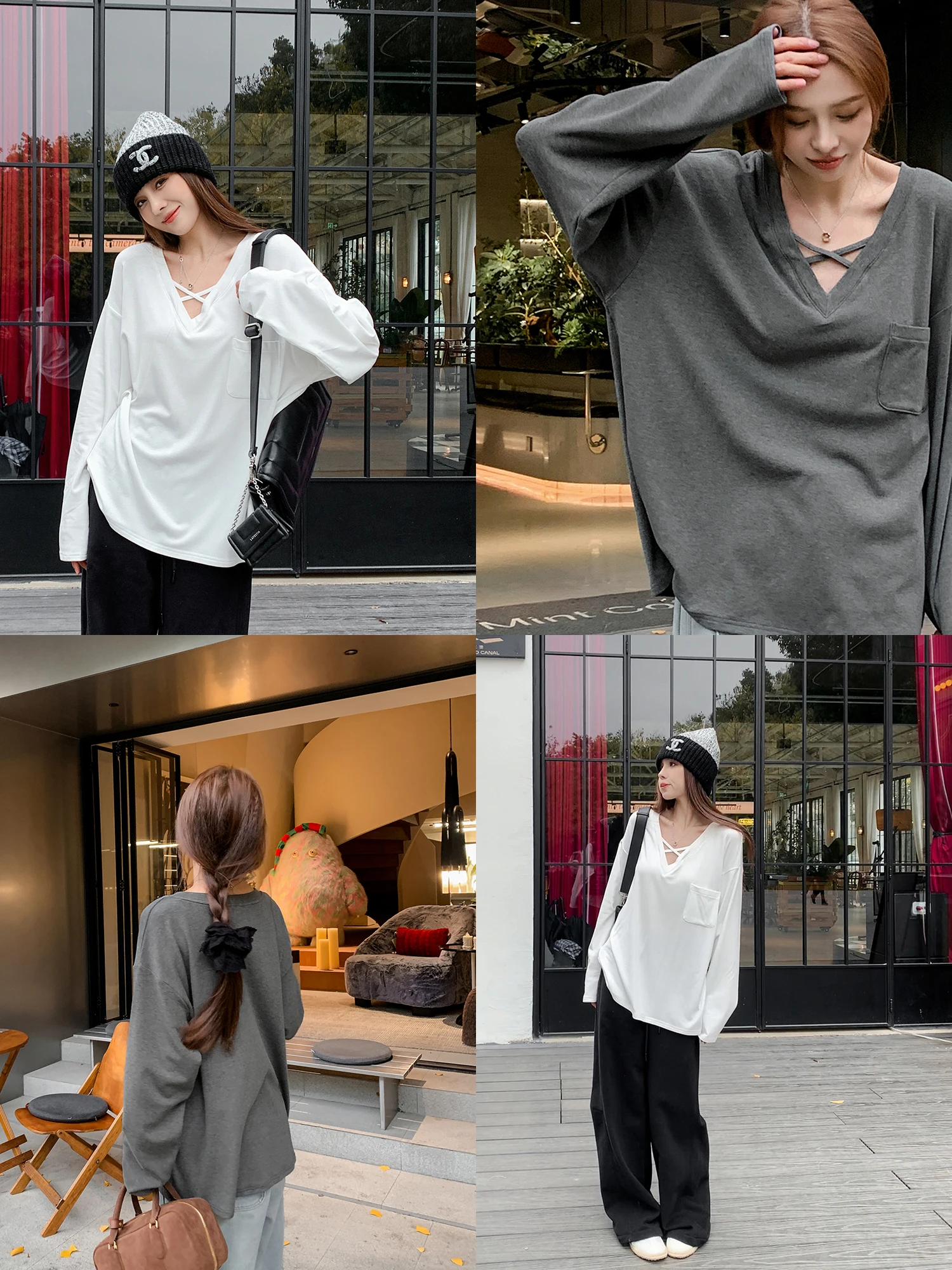 

Women's Slimming Fce Lined Mid-Length V-Ne T-irt Loose Fit Comfortable Cotton Blend Spring Autumn Faion Casual Wear