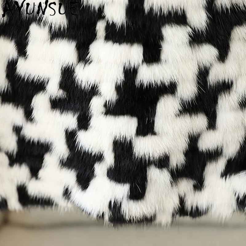 AYUNSUE 2025 가을 겨울 천연 밍크 모피 자켓 여성 인쇄 진짜 모피 자켓 여성 의류 고품질 Шуба Женская