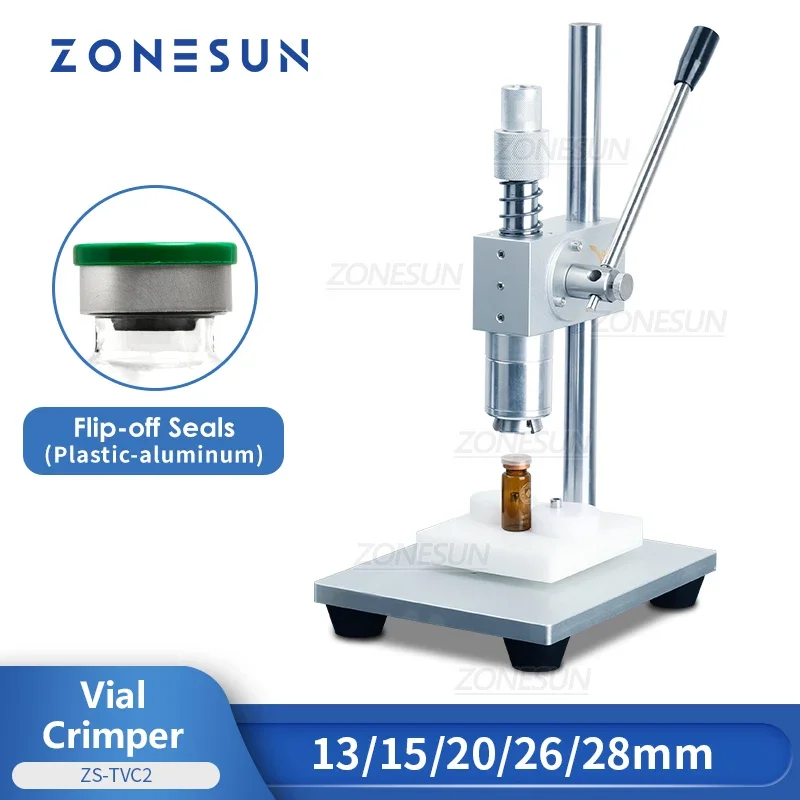 

ZONESUN ZS-TVC2 Manual Oral Liquid Bottle Penicillin Glass Vial Crimping Capping Sealing Machine 12.15.20.26.28mm