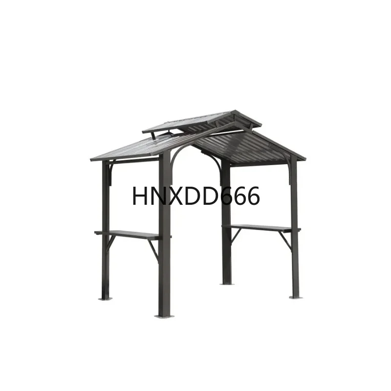

8x5 FT Hardtop BBQ Gazebo with Galvanized Steel Double Roof - Permanent Outdoor Grill Canopy Shelter with Side Panels