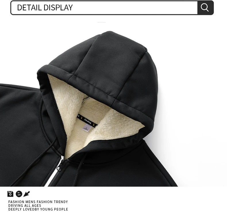 الشتاء الرجال سستة سترة عارضة الرياضة طويلة الأكمام بلوزات مقنعين معطف دافئ يندبروف هوديس سترة الوزن الثقيل #4