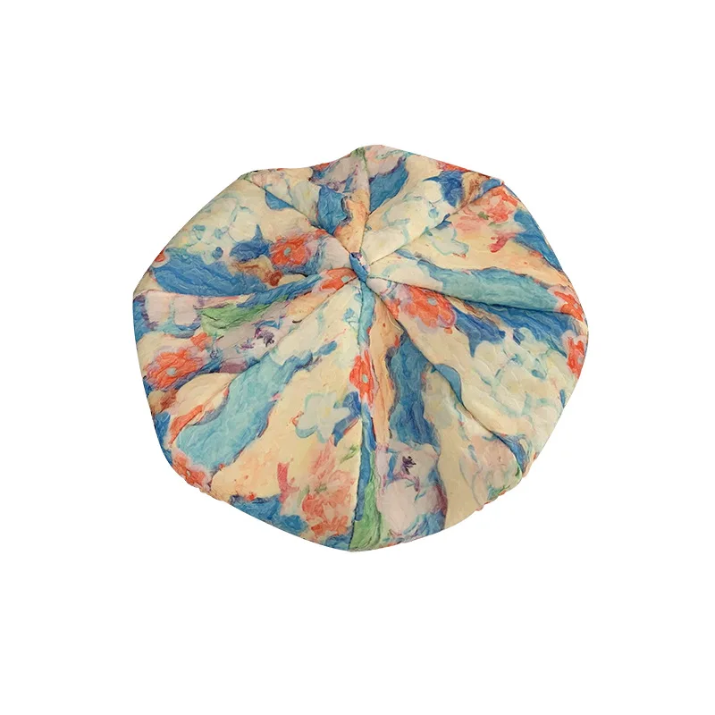 Tie Dye Floral Berets French Designer Silk Artist Hat for Women Spring Autumn Vintage Girls Painter Hats Beret Femme Cap 2023